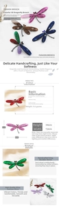 Detail view of colorful dragonfly brooch with rhinestones and plating dimensions