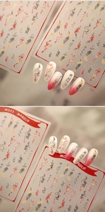 Detail of KX499 nail stickers featuring red koi fish and golden lantern patterns