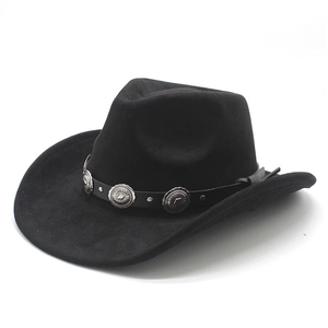 Vintage western cowboy hat in black faux suede with decorative silver carved metal studs