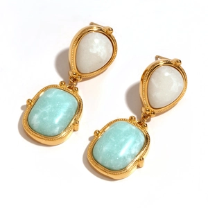 18K gold plated titanium steel earrings with amazonite and teardrop stones