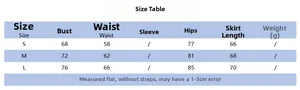 Size chart table for the sexy feather bodycon mini dress showing bust waist and hip measurements