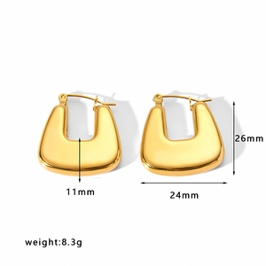 Polished 18k gold plated stainless steel hoop earrings with detailed size measurements