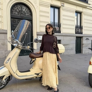 Jupe Longue Plissée Pour Femmes Taille Haute Mousseline Fluide Couleur Unie Ligne A Pour Loisirs Plage Fête
