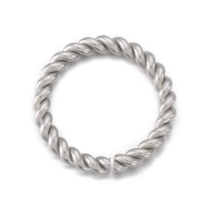 Detailed view of silver twisted rope textured metal ring with open ends for jewelry DIY