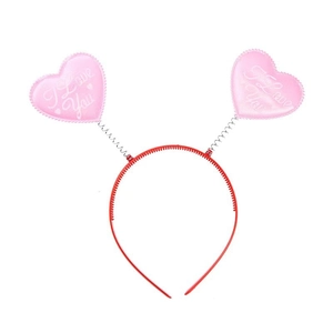 Red sequin heart headband with I Love You embroidery and spring-mounted design