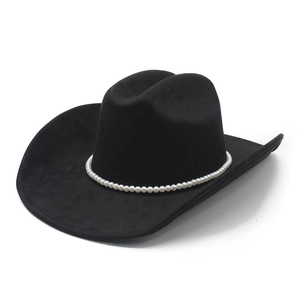 Chapeau De Cowboy Occidental Künstliche Perle Suède Bord Large Ethnique Rétro Jazz Fedora Réglable Extérieur Fête Mode