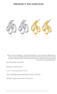 Macro detail of S925 sterling silver multilayer geometric hoop earrings with dimensions