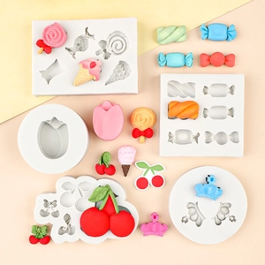DIY silicone mold set for fondant and candy with cherry tulip crown and lollipop shapes