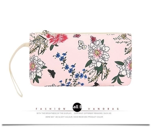 Floral butterfly pattern wristlet clutch with secure zipper and durable hand strap