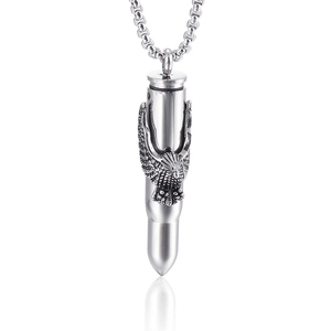 Bullet Pendant Necklace Stainless Steel Embossed Eagle Retro Goth Punk Hip Hop Men Jewelry Accessories
