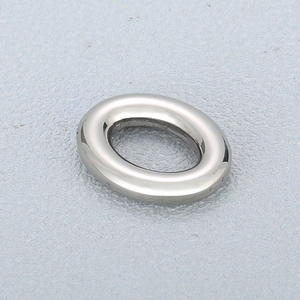 Detailed macro view of a silver stainless steel hollow oval ring pendant for DIY jewelry