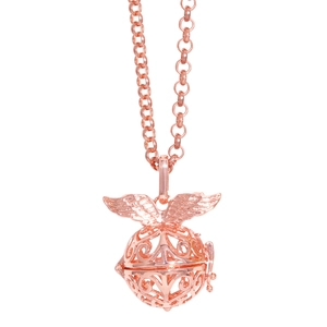 Vintage rose gold wing locket necklace with hollow filigree ball pendant for aromatherapy