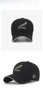 Vue détaillée de la casquette noire avec broderie Sunshine dorée et logo H sur le côté