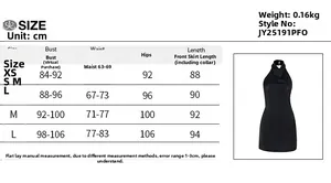 Size chart for the summer halter dress showing XS to L measurements in centimeters