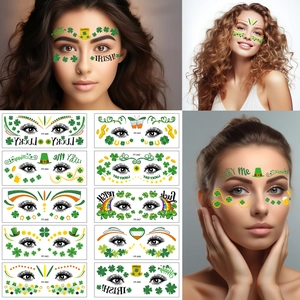 St Patrick's Day Face Tattoo Stickers Waterproof Temporary Shamrock Clover Luminous Irish Festival Body Art Decor
