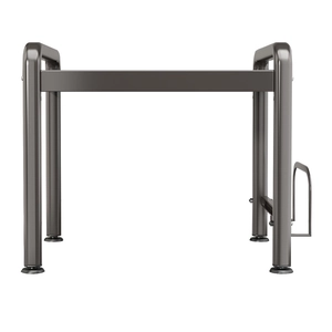 Expandable dark grey metal microwave rack with adjustable feet for kitchen counter storage
