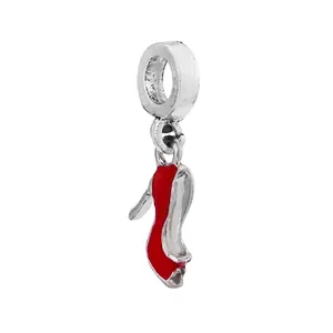 Close-up of red high heel pendant charm with silver finish for DIY charm bracelets