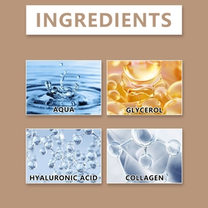 Detailed view highlighting key skincare ingredients like hyaluronic acid and collagen for face.