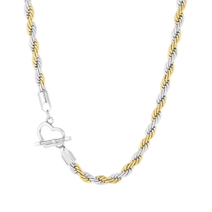 Zweifarbige gold-silberne Kordelkette mit einem einzigartigen Herz-Knebelverschluss