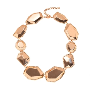 Irregular geometric necklace in rose gold finish with faceted chunky link design
