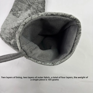 Detail of four-layer thick Christmas stocking with 105g heavy grey fleece lining