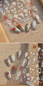 Detaillierte 5D geprägte Nagelkunstaufkleber mit Barockengeln und roten Rosenmotiven