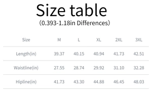 Detailed size chart for men's athletic tracksuits showing length, waist, and hip in inches
