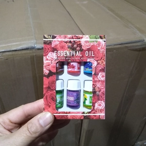 Detail of 6-pack water-soluble essential oil gift set with assorted floral scents