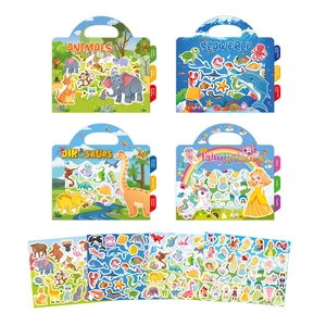 Set of four reusable sticker books featuring animal, sea, dinosaur, and fairy princess themes