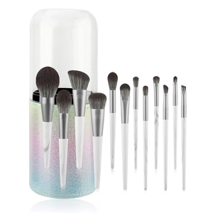 13pcs marble makeup brush set with gradient glitter storage tube for face and eyes