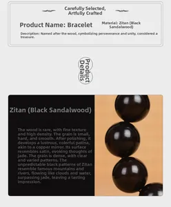 Detailed view of polished Ebony wood beads with deep natural grain for the beaded bracelet