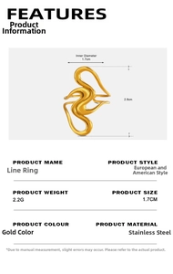 Dimensions détaillées de la bague ligne en acier doré de 2,8 cm de haut et 1,7 cm de large