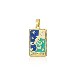 Pendaglio dei tarocchi Acquario placcato oro 18k con smalto blu e cristalli