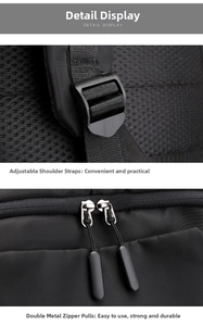 Detail view of adjustable breathable mesh shoulder straps and durable dual metal zippers