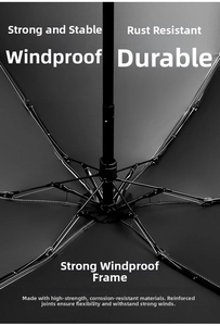 Detail of reinforced black metal umbrella frame with wind-resistant bone structure