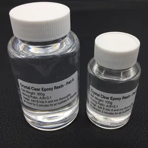 Close-up of 3:1 ratio crystal epoxy resin AB glue bottles for DIY craft casting