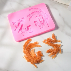 Detaillierte Drachen und Phönix Silikonform für chinesische Hochzeitstorten und Fondant