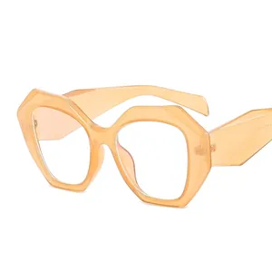 Chic oversized geometric octagonal clear orange eyeglasses frame with anti-blue light lens