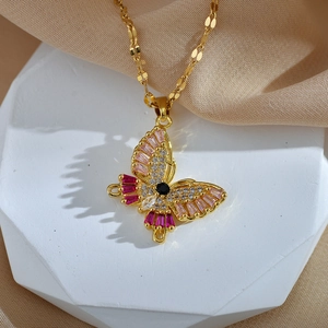 Butterfly Pendant Necklace Gold Plated Colorful Zirconia Micro Inlaid Clavicle Chain Jewelry For Women Elegant
