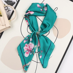 Elegant Floral Print Square Scarf Satin Faux Satin Hair Band Handbag Accessory Neck Wrap For Women Chic Smooth Bandana