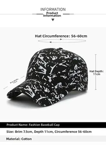 Tableau des tailles détaillé pour casquette en coton avec motif abstrait blanc