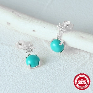 925 sterling silver drop earrings with turquoise beads and star shaped diamond pendants