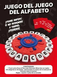 Macro detail of alphabet game wheel with 26 letter buttons and 36 game cards