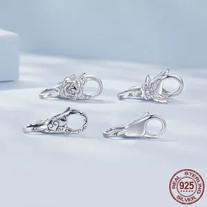 925 sterling silver lobster clasp set with rose, butterfly and vintage motifs