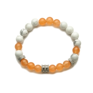 Natur-Weiß-Türkis- und orangefarbenes Achat-Perlenarmband mit silbernen Metallelementen