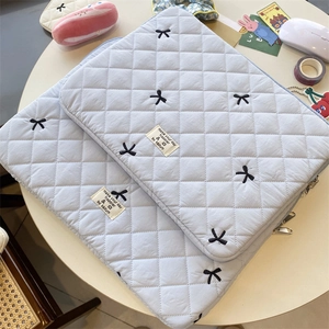 Quilted laptop sleeve with embroidered bows aesthetic tablet storage bag for 11 13 15 inch