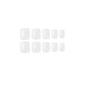 Short minimalist white French press-on nails set with 10 glossy transparent pieces