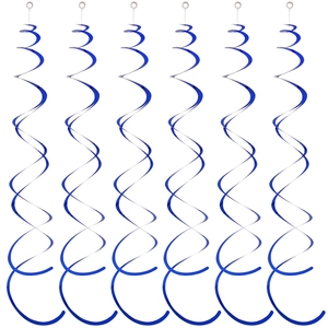 Set of 6 blue metallic hanging spiral swirls for party ceiling decoration with hooks