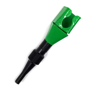 Green and black collapsible fuel funnel with flexible spout for motorcycles and cars