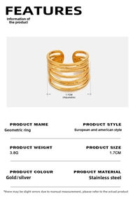 Detail specifications for 18K gold plated adjustable stainless steel multi-layer ring